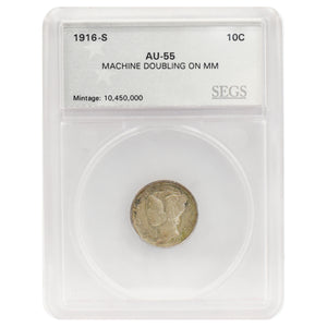 1916-S AU55 Machine Doubling On MM SEGS