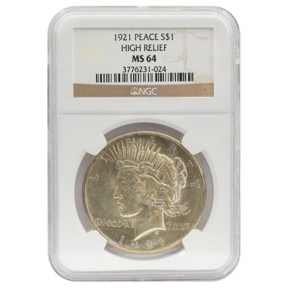 1921 Peace Dollar High Relief MS64 NGC