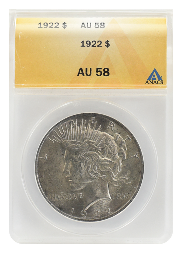 1922 AU58 ANACS Peace Dollar