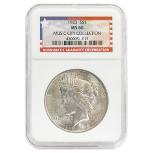 1923 Peace Dollar  MS60 NGC Music City Collection