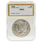 1922 Peace Dollar MS60 (Double Wing)