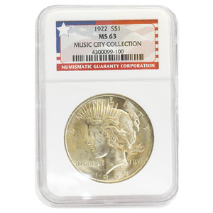 1922 Peace Dollar  MS63 NGC Music City Collection