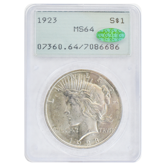 1923 Peace Dollar MS64 PCGS Green CAC Sticker