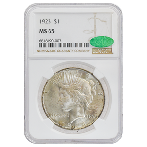 1923 Peace Dollar MS65 NGC Green CAC Sticker