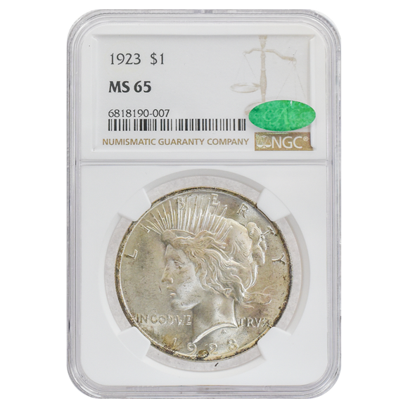 1923 Peace Dollar MS65 NGC Green CAC Sticker