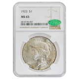 1923 Peace Dollar MS65 NGC Green CAC Sticker