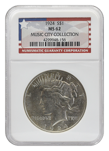 1924 MS62 NGC Music City Collection Peace Dollar