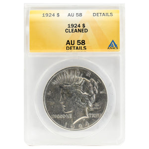 1924 AU58 Peace Dollar Cleaned, Details ANACS