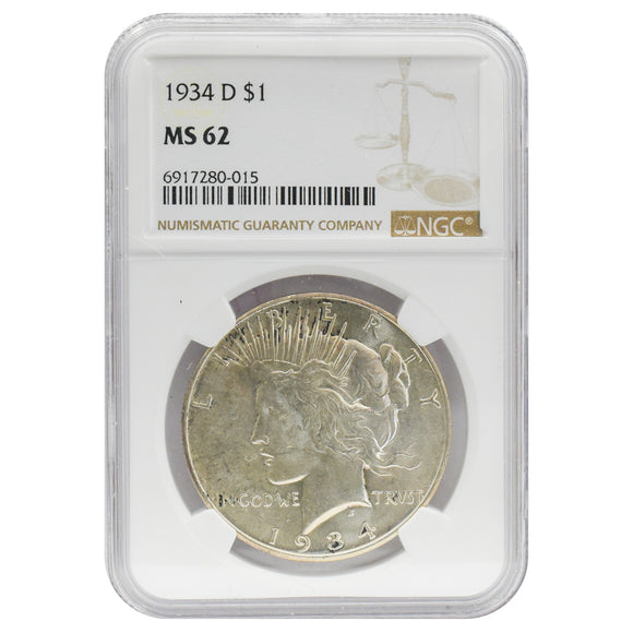 1934-D Peace Dollar MS62 NGC