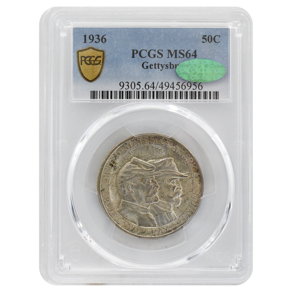 1936 Gettysburg Commemorative Half Dollar MS64 PCGS Green CAC Sticker