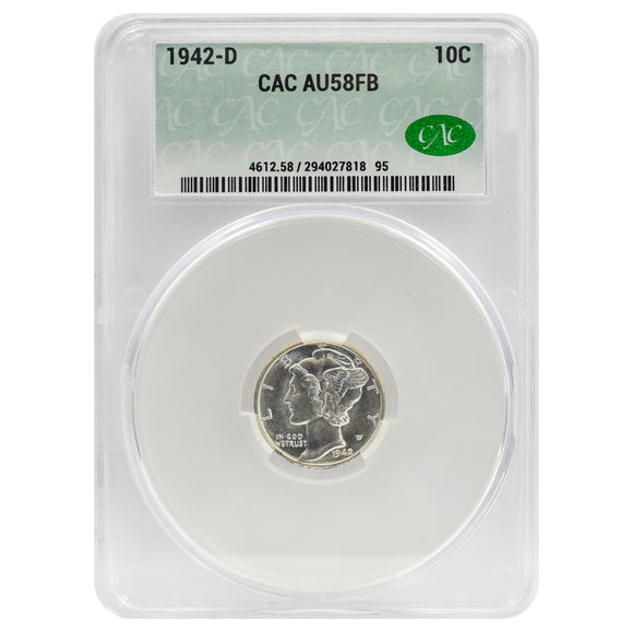 1942-D Mercury Dime AU58 Full Bands CAC