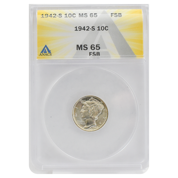 1942-S Mercury Dime MS65 Full Bands ANACS