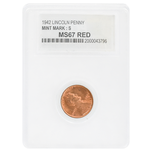 1942-S Wheat Cent MS67 Red