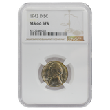 1943-D Jefferson Nickel MS66 5 Full Steps NGC