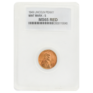 1949-S Wheat Cent MS65 Red