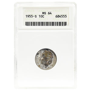 1955-S MS64 Roosevelt Dime ANACS