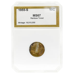 1955-S MS67 Rainbow Toned Roosevelt Dime PCI