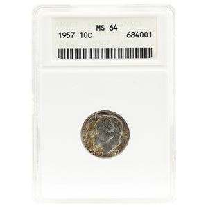 1957 MS64 Roosevelt Dime ANACS