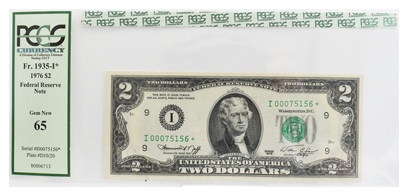1976 $2* CU65 FR1935-I* PCGS 5 digit serial number!