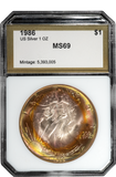 1986 PCI MS69 American Silver Eagle- Pastel Toned