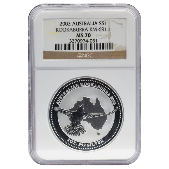 2002 Australia Silver Kookaburra MS70 NGC