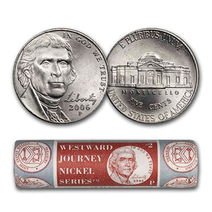 2006-P and 2006-D Jefferson Nickel Rolls 40-Coin Mint Wrapped Roll BU