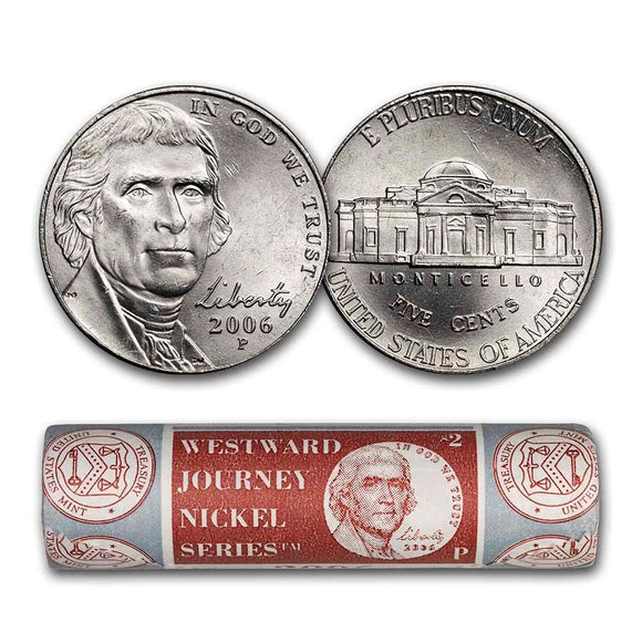2006-P and 2006-D Jefferson Nickel Rolls 40-Coin Mint Wrapped Roll BU