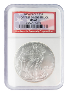 NGC 2006 Silver Eagle "Flag Label" MS69 1 of First 50,000 Struck