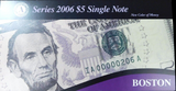 BEP 2006 $5 "New Color of Money" Boston