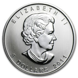 2011 Canada Maple Leaf 1 Oz Silver BU - Off Quality/Toned/Milk Spots