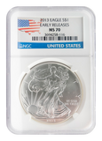 NGC Set - 2013 & 2014 Silver Eagle "Flag Label" MS70 Early Release