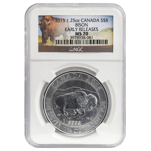 2015 MS70 1.25oz $8 Canada Bison Early Release NGC