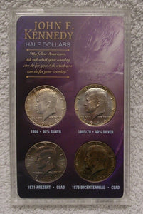 Kennedy Half Dollar Acrylic - Featuring 90%, 40%, Clad and Bicentennial Issues **