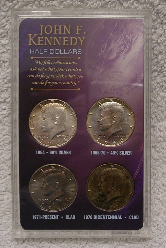 Kennedy Half Dollar Acrylic - Featuring 90%, 40%, Clad and Bicentennial Issues **