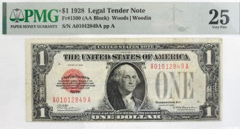 PMG 1928 $1 Legal Tender FR1500 $1 VF 25