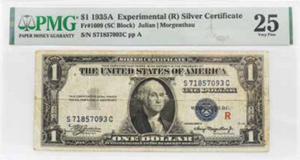 PMG 1935A $1 "Experimental-R" Silver Certificate  FR1609 VF25