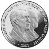 2001 Liberia $20 George Bush and Richard Cheney 1 oz Silver Round