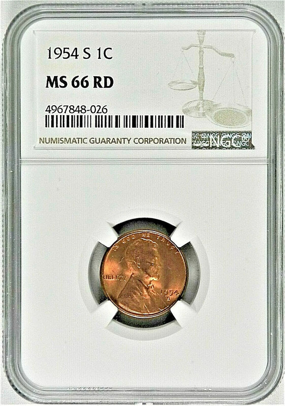 1954-S Lincoln Cent MS66 Red NGC