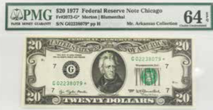 PMG 1977 $20 Chicago FR2072-G* Morton/Blumenthal CU64