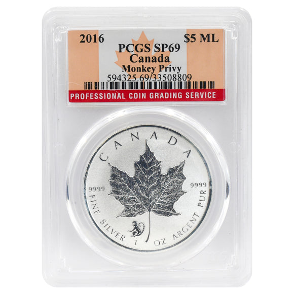 Canada 2016 $5 Maple Leaf / Monkey Privy 1 oz SP-69 PCGS