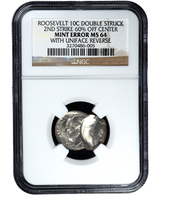 Roosevlet Dime Double Strike 2nd 60% Off Center Mint Error MS64 With U ...