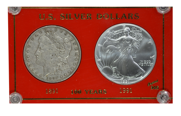 US Silver Dollars 100 Years Later - 1891 Morgan & 1991 American Eagle Dollar