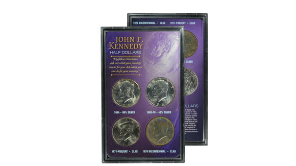 Kennedy Half Dollar Acrylic - Featuring 90%, 40%, Clad and Bicentennial Issues