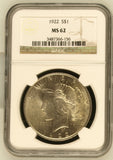 1922 $1 Peace Dollar MS62 NGC