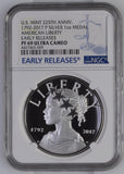 1792-2017 P SILVER 1oz AMERICAN LIBERTY EARLY RELEASES MEDAL PF69 ULTRA CAMEO