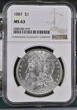 1887 $1 Morgan Silver Dollar MS63 NGC