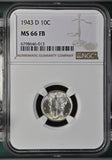 1943-D 10c Mercury Dime MS 66 FB NGC