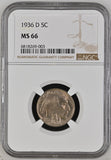 1936-D 5C Buffalo Nickel MS66 NGC