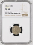 1866 3 Cent Nickel AU58 NGC