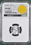 1943 1c Steel Cent MS66 NGC World War II Era Parachute Fragment